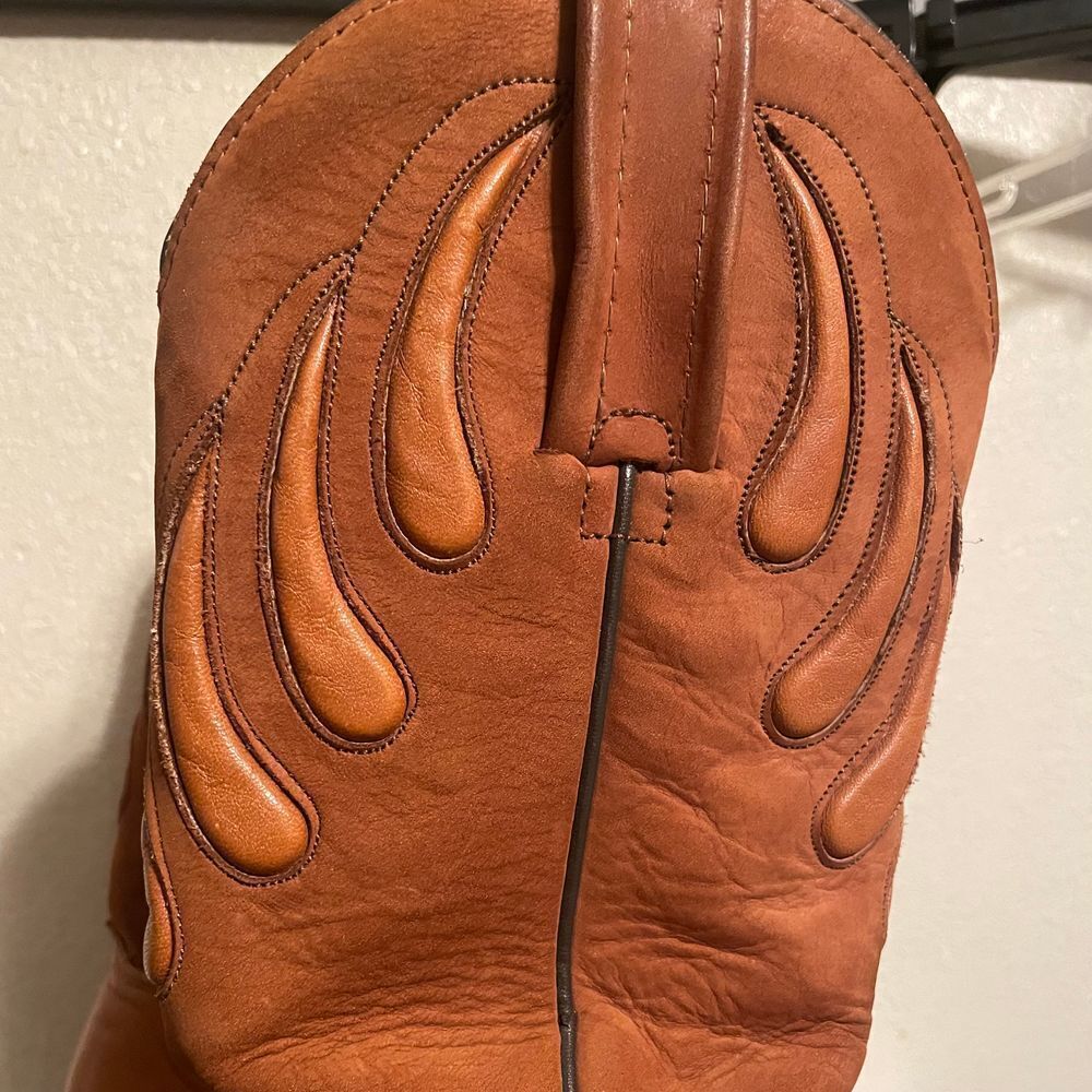 Frye Bear‎ Claw cowgirl Western block heel Boots cognac Leather 4.5 - Picture 3 of 16